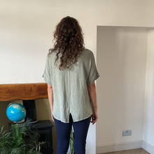 Load image into Gallery viewer, Caroline Khaki Green Linen/cotton Mix Top | Flattering One Size UK 10–18