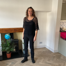 Load image into Gallery viewer, Emily Black Diamond crochet top with undervest.