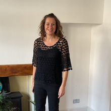 Load image into Gallery viewer, Emily Black Diamond crochet top with undervest.