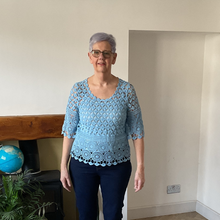 Load image into Gallery viewer, Emily Blue Diamond crochet top with undervest.