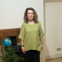 Load image into Gallery viewer, Caroline Green Linen/cotton Mix Top | Flattering One Size UK 10–18