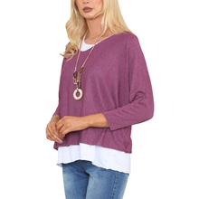 Load image into Gallery viewer, Ladies Plum 2 Piece Layer Plain Top with Necklace with 3/4 Sleeves (A91)