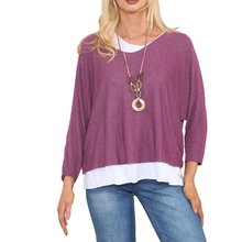 Load image into Gallery viewer, Ladies Plum 2 Piece Layer Plain Top with Necklace with 3/4 Sleeves (A91)
