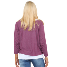 Load image into Gallery viewer, Ladies Plum 2 Piece Layer Plain Top with Necklace with 3/4 Sleeves (A91)