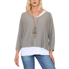 Load image into Gallery viewer, Ladies 2 Piece Layer Plain Top with Necklace with 3/4 Sleeves (A91) - Made in Italy (Beige)