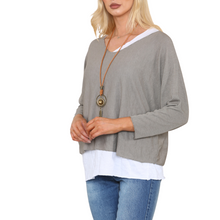 Load image into Gallery viewer, Ladies 2 Piece Layer Plain Top with Necklace with 3/4 Sleeves (A91) - Made in Italy (Beige)
