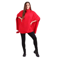 Load image into Gallery viewer, Red Oversized Cowl Neck Poncho Jumper with Tassels
