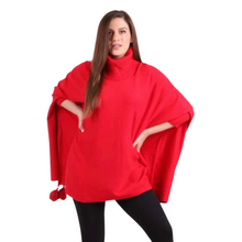 Load image into Gallery viewer, Red Oversized Cowl Neck Poncho Jumper with Tassels
