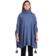 Load image into Gallery viewer, Denim Blue Oversized Cowl Neck Poncho Jumper with Tassels

