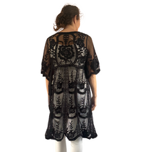 Load image into Gallery viewer, Black lace Open Front Kimono, Casual Cover Up Kimono For Spring &amp; Summer.
