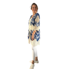 Load image into Gallery viewer, Women blue/beige Lace Sheer Cardigan/Jacket (A166)