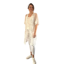 Load image into Gallery viewer, White lace Open Front Kimono, Casual Cover Up Kimono For Spring &amp; Summer.
