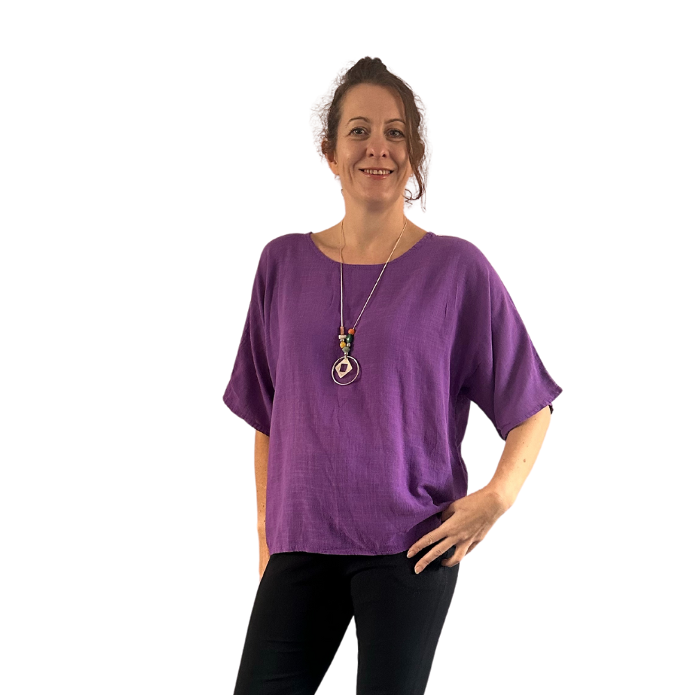 Plain Purple cotton round neck top for women. (A162)