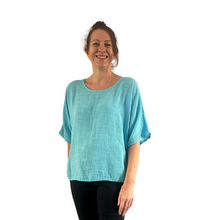 Load image into Gallery viewer, Plain Turquoise cotton round neck top for women. (a162)
