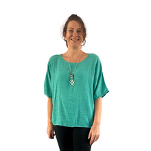 Load image into Gallery viewer, Plain Teal cotton round neck top for women. (A162)
