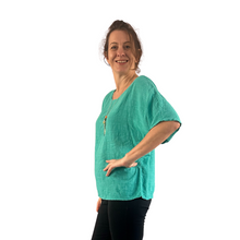Load image into Gallery viewer, Plain Teal cotton round neck top for women. (A162)
