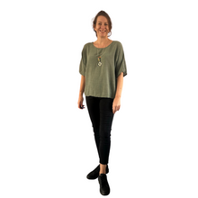 Load image into Gallery viewer, Plain Khaki Green cotton round neck top for women. (A162)