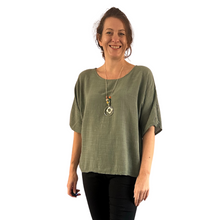 Load image into Gallery viewer, Plain Khaki Green cotton round neck top for women. (A162)
