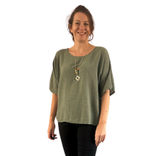 Load image into Gallery viewer, Plain Khaki Green cotton round neck top for women. (A162)