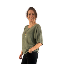 Load image into Gallery viewer, Plain Khaki Green cotton round neck top for women. (A162)