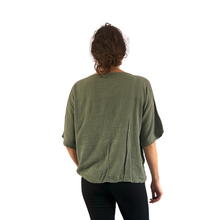 Load image into Gallery viewer, Plain Khaki Green cotton round neck top for women. (A162)