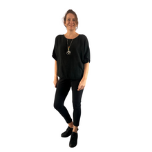 Load image into Gallery viewer, Plain Black cotton round neck top for women. (A162)