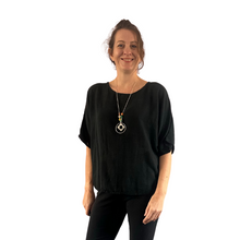 Load image into Gallery viewer, Plain Black cotton round neck top for women. (A162)