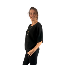 Load image into Gallery viewer, Plain Black cotton round neck top for women. (A162)