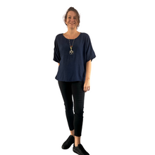 Load image into Gallery viewer, Plain Navy cotton round neck top for women. (A162)