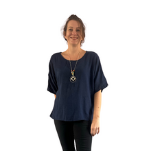 Load image into Gallery viewer, Plain Navy cotton round neck top for women. (A162)