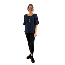 Load image into Gallery viewer, Plain Navy cotton round neck top for women. (A162)
