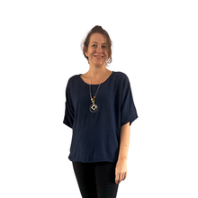 Load image into Gallery viewer, Plain Navy cotton round neck top for women. (A162)