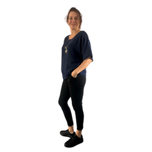 Load image into Gallery viewer, Plain Navy cotton round neck top for women. (A162)
