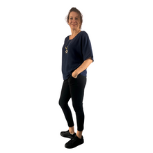Load image into Gallery viewer, Plain Navy cotton round neck top for women. (A162)