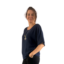 Load image into Gallery viewer, Plain Navy cotton round neck top for women. (A162)