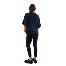 Load image into Gallery viewer, Plain Navy cotton round neck top for women. (A162)