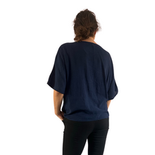 Load image into Gallery viewer, Plain Navy cotton round neck top for women. (A162)