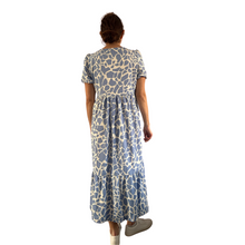 Load image into Gallery viewer, Blue Cow print dress with puff sleeves and a tucked in waistband (A167)