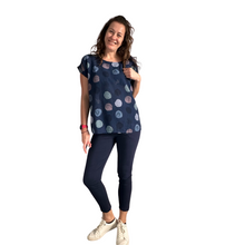 Load image into Gallery viewer, Navy with multi coloured Dots T shirt  (A107) - Made in Italy
