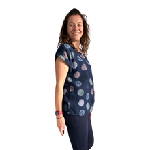 Load image into Gallery viewer, Navy with multi coloured Dots T shirt (A107) - Made in Italy