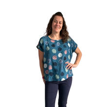 Load image into Gallery viewer, Teal with multi coloured Dots T shirt  (A107) - Made in Italy
