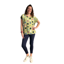 Load image into Gallery viewer, Lime green with multi coloured Dots T shirt (A107) - Made in Italy
