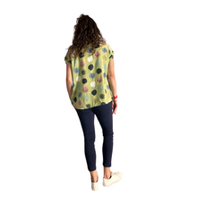 Load image into Gallery viewer, Lime green with multi coloured Dots T shirt (A107) - Made in Italy