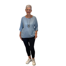 Load image into Gallery viewer, Plain sky blue cotton round neck top for women. (A162)