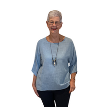 Load image into Gallery viewer, Plain sky blue cotton round neck top for women. (A162)