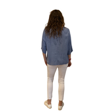 Load image into Gallery viewer, Plain Denim blue cotton round neck top for women. (A162)