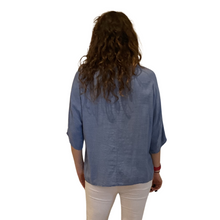Load image into Gallery viewer, Plain Denim blue cotton round neck top for women. (A162)