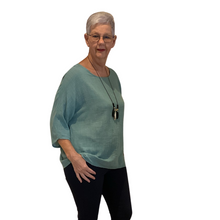 Load image into Gallery viewer, Plain Sage green cotton round neck top for women. (A162)
