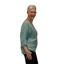 Load image into Gallery viewer, Plain Sage green cotton round neck top for women. (A162)