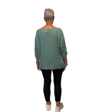 Load image into Gallery viewer, Plain Sage green cotton round neck top for women. (A162)